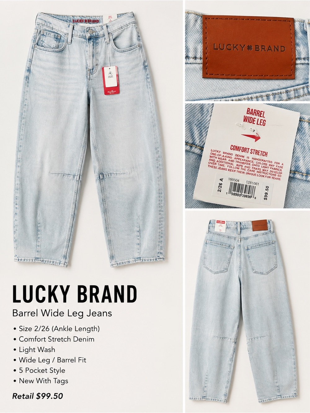 NWT Lucky Brand Light Wash Barrel Wide-Leg Jeans